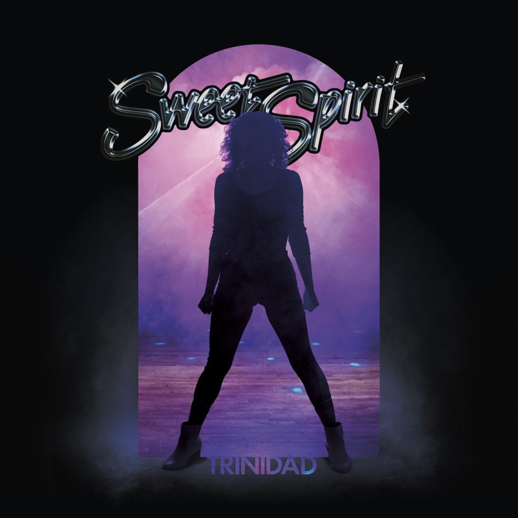Sweet Spirit album art for 'Trinidad' featuring a dark silhouette of a woman in front of purple haze